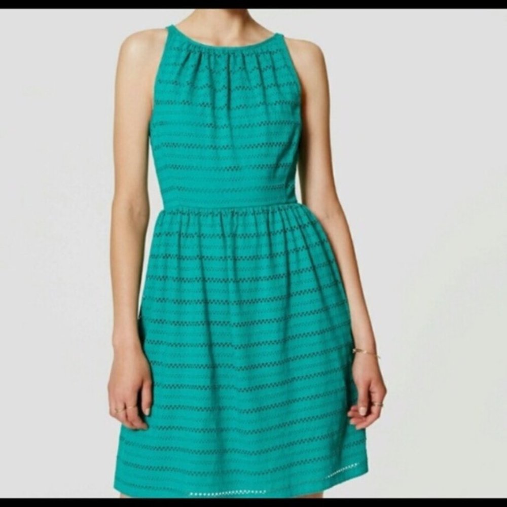LOFT Green Eyelet Dress - XS